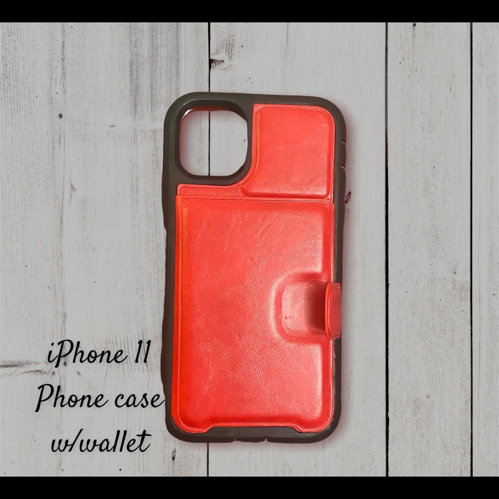 Red Leather phone protective case with card holder